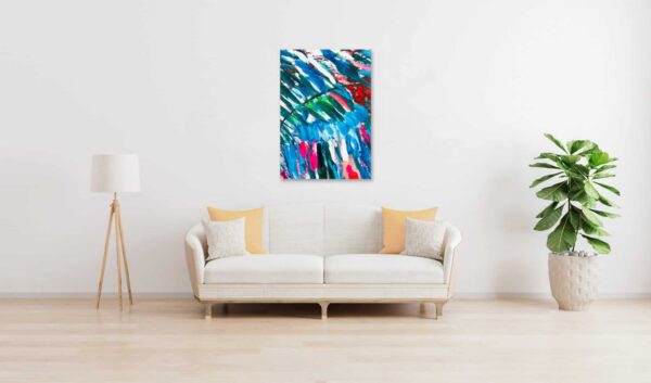Abstraktes Ölgemälde auf Leinwand farbige Struktur mit Blau und Rot wandbild