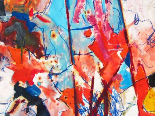 Modernes Kunstbild Acryl auf Leinwand Blau Rot