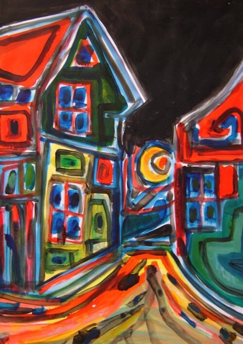 Acryl Gemälde abstrakte Häuser