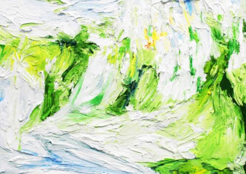 Acryl Gemälde abstraktes helles Grün mit Weiß