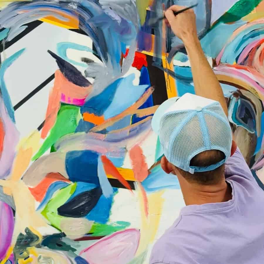 Colorful abstract art created by Nikolaus Kriese, available for worldwide shipping, showcasing dynamic brushstrokes and vivid hues.