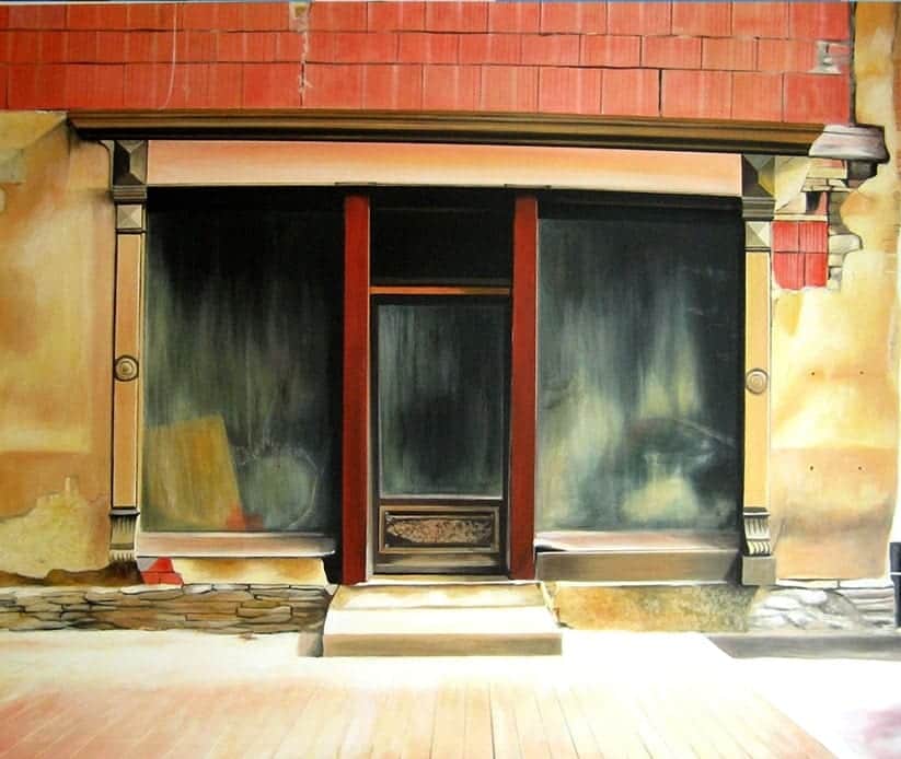 Artist Commission (Custom) – Weathered Shopfront Facade, Urban Portrait with Rich Painterly Texture, Expressive Brushwork Close-Up and Fine Art Texture