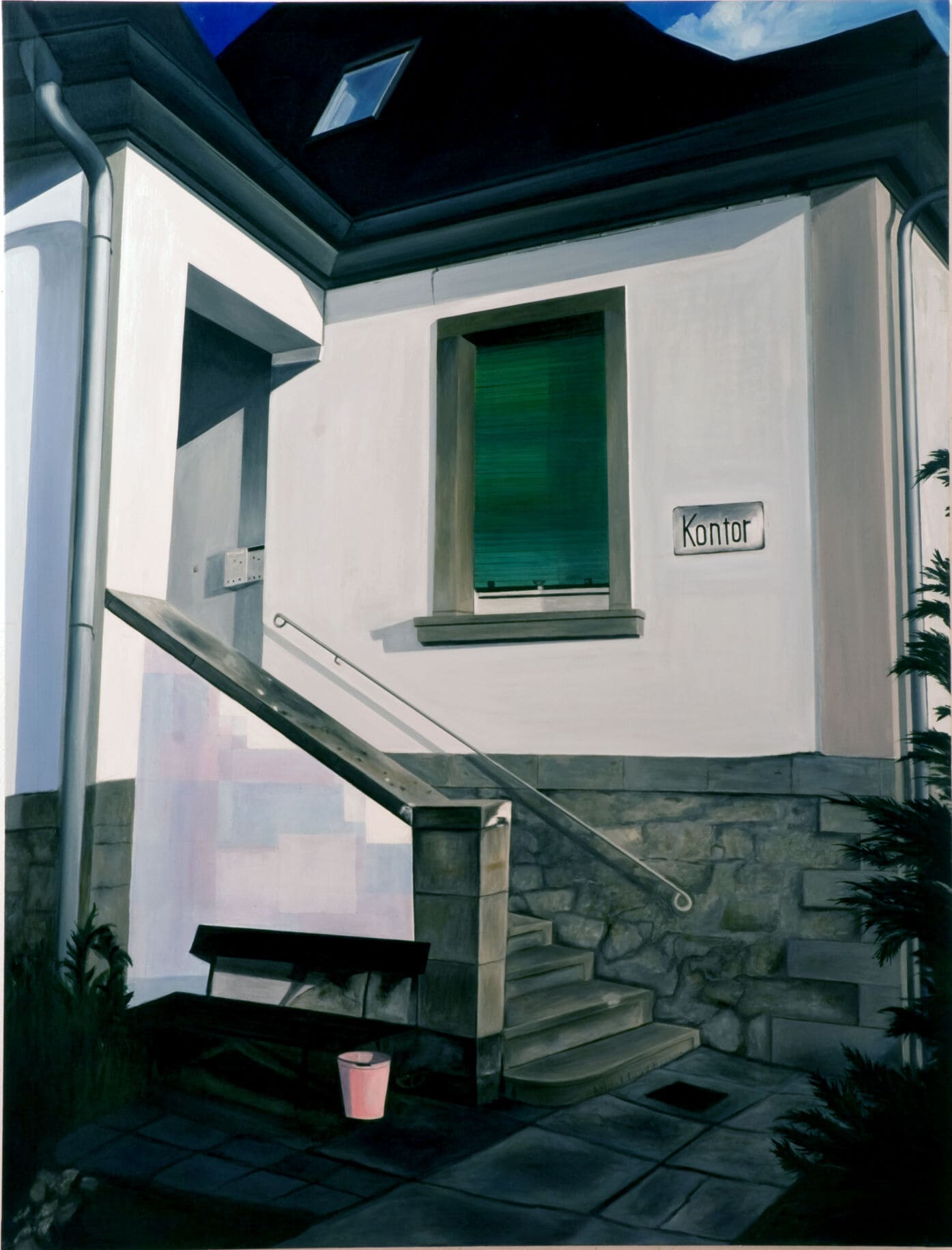 Commission a Contemporary Artist – Minimalist Exterior Architecture with Subtle Abstract Detail and Smooth Painterly Texture