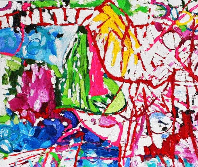 Commission a Contemporary Artist – Vibrant Floral Abstraction with Energetic Linework, Abstract Detail and Painterly Texture