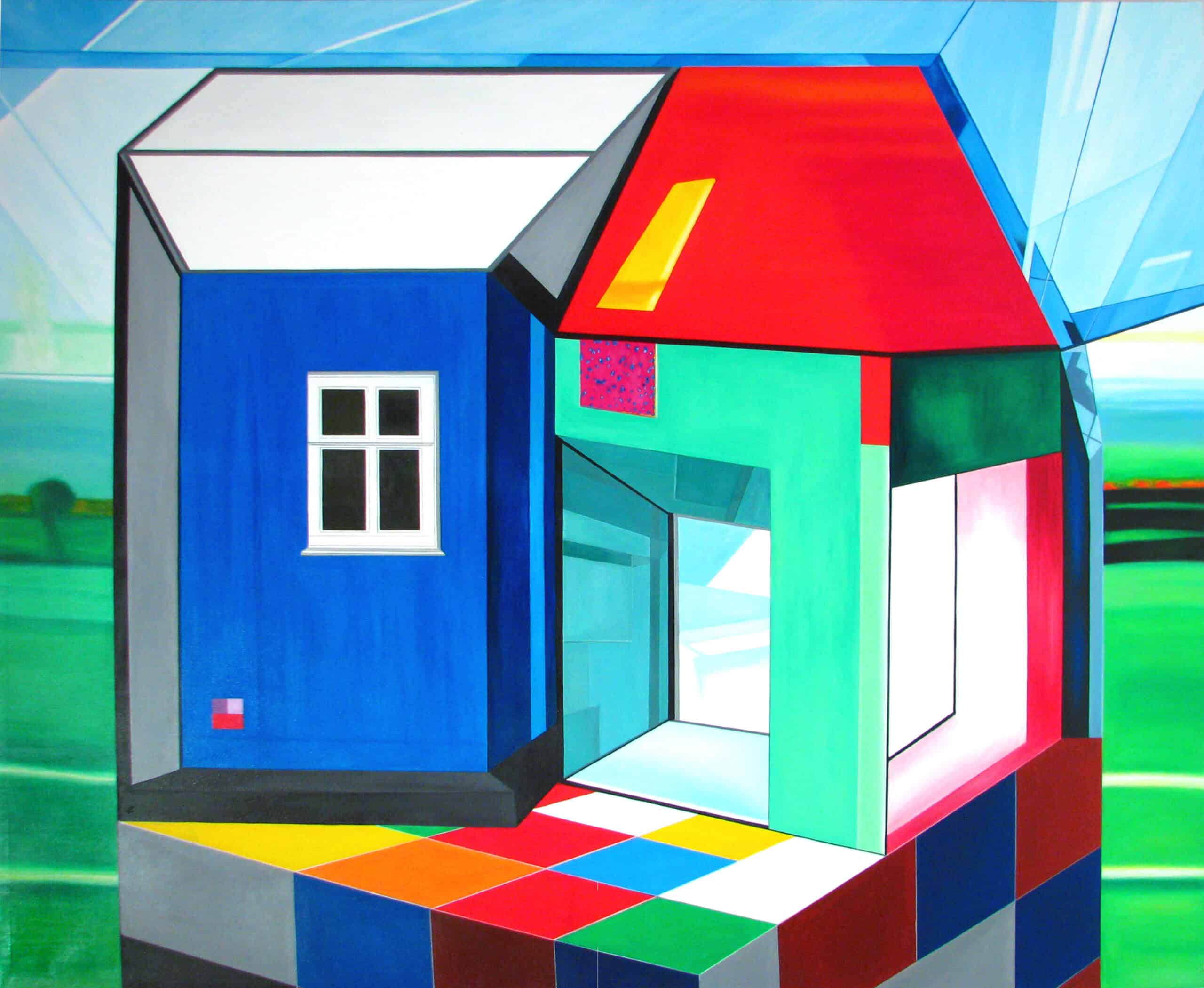 Contemporary Artist Commission – Color-Block Architectural Scene with Bold Geometry, Abstract Detail and Refined Fine Art Texture