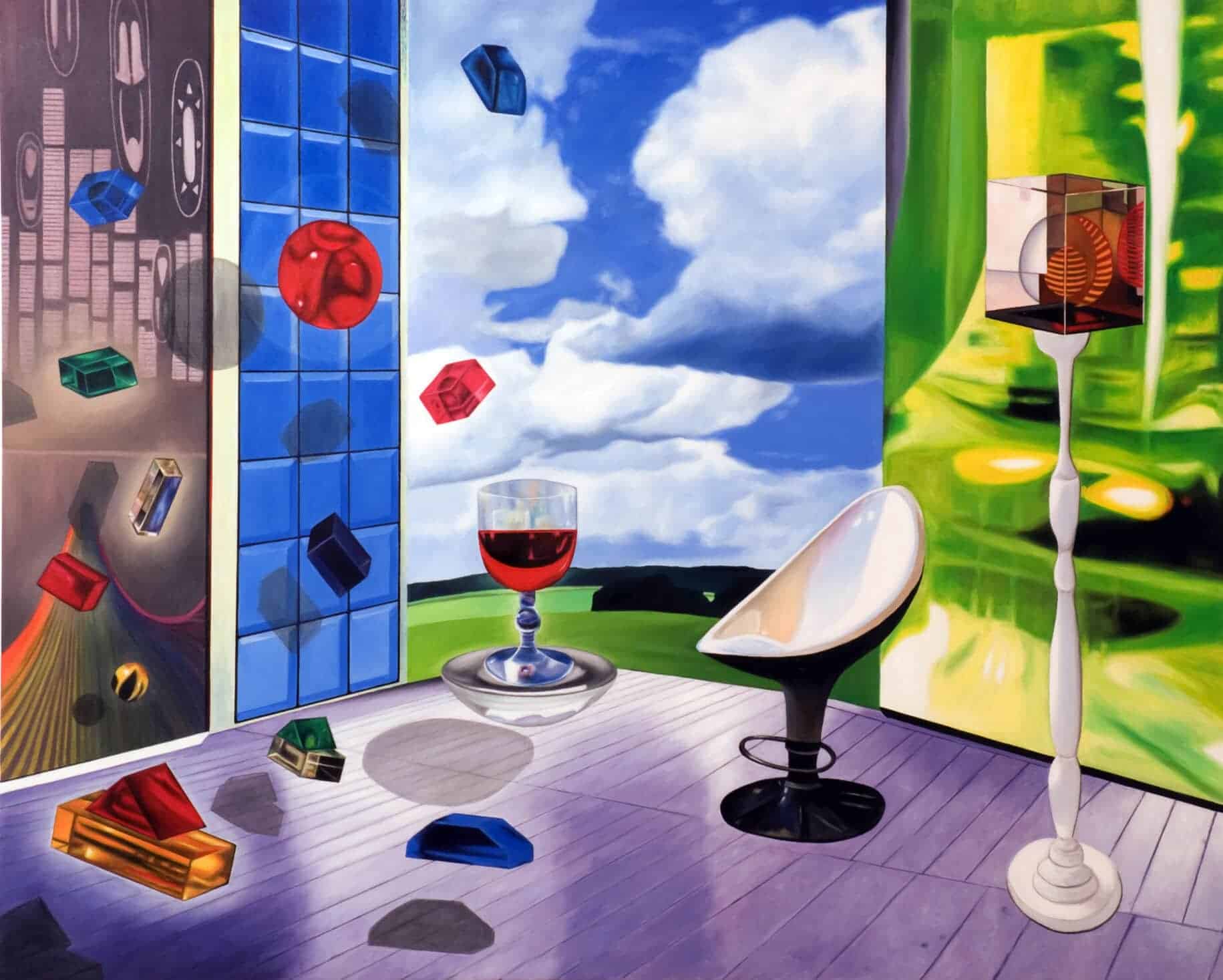 Contemporary Artist Commission – Surreal Interior Scene with Floating Forms, Bold Abstract Detail and Refined Painterly Texture