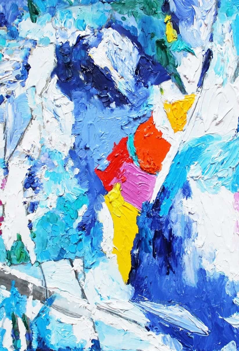 Custom Contemporary Artist Painting – Impasto Blue Composition with Dynamic Brushwork Close-Up and Expressive Fine Art Texture