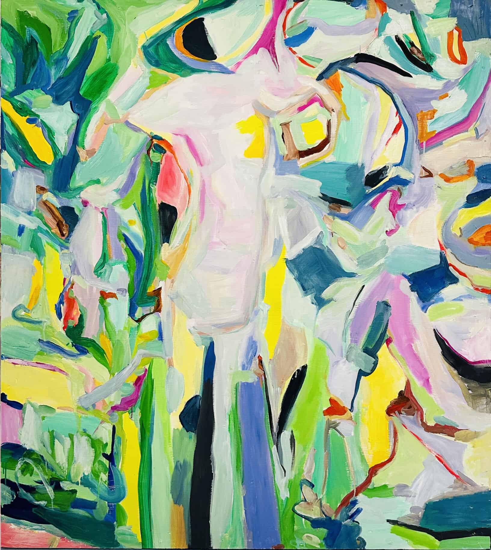 Custom Contemporary Artist Painting – Dynamic Figurative Scene with Energetic Brushwork Close-Up and Painterly Texture